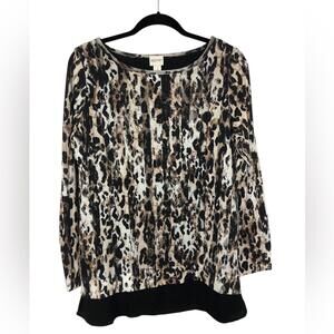 Chico’s Zenergy Tunic Animal Print Layered over Sheer Black V Hemline [COPY]